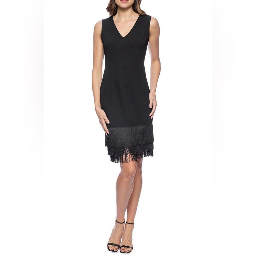 NWT MARINA Black Sleeveless Fringe Dress